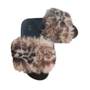 Faux Fur Leopard Print Slides